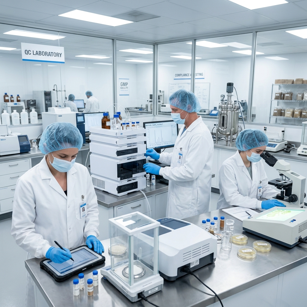 Equipe de controle de qualidade em laboratório na fábrica NUF Cravinhos
